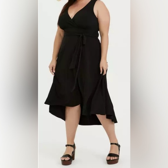 TORRID Midi Studio Knit Hi-Low Black Womens waist sash dress size 1x (14-16) - Picture 1 of 15